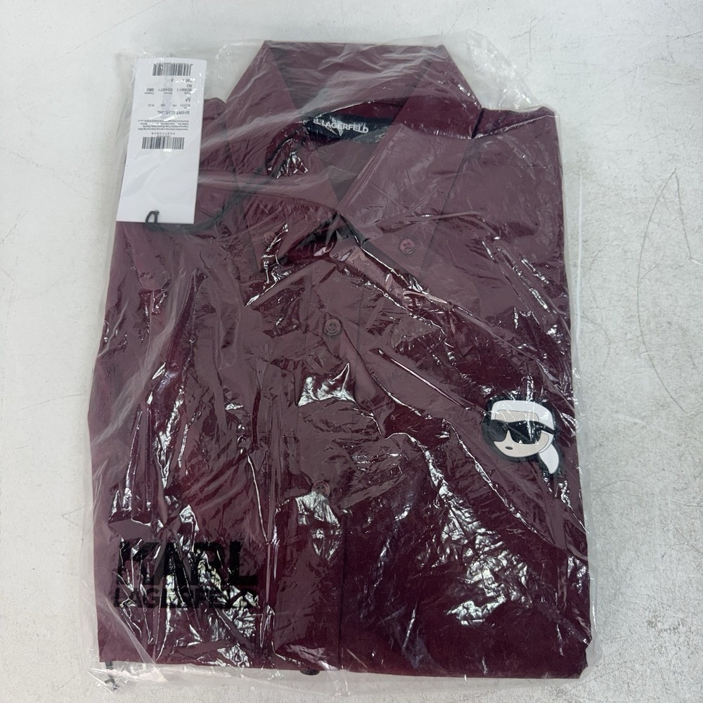 Karl Lagerfeld Paris Men's Logo Button Shirt, Burgundy, Size M